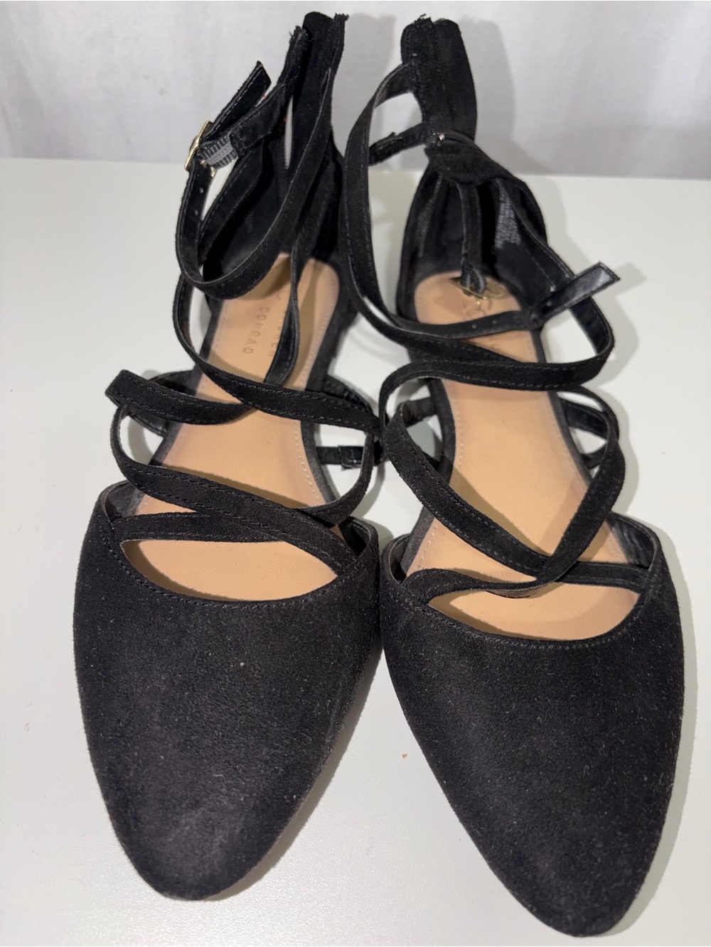 Women's Black Strappy Pointed-Toe Flats